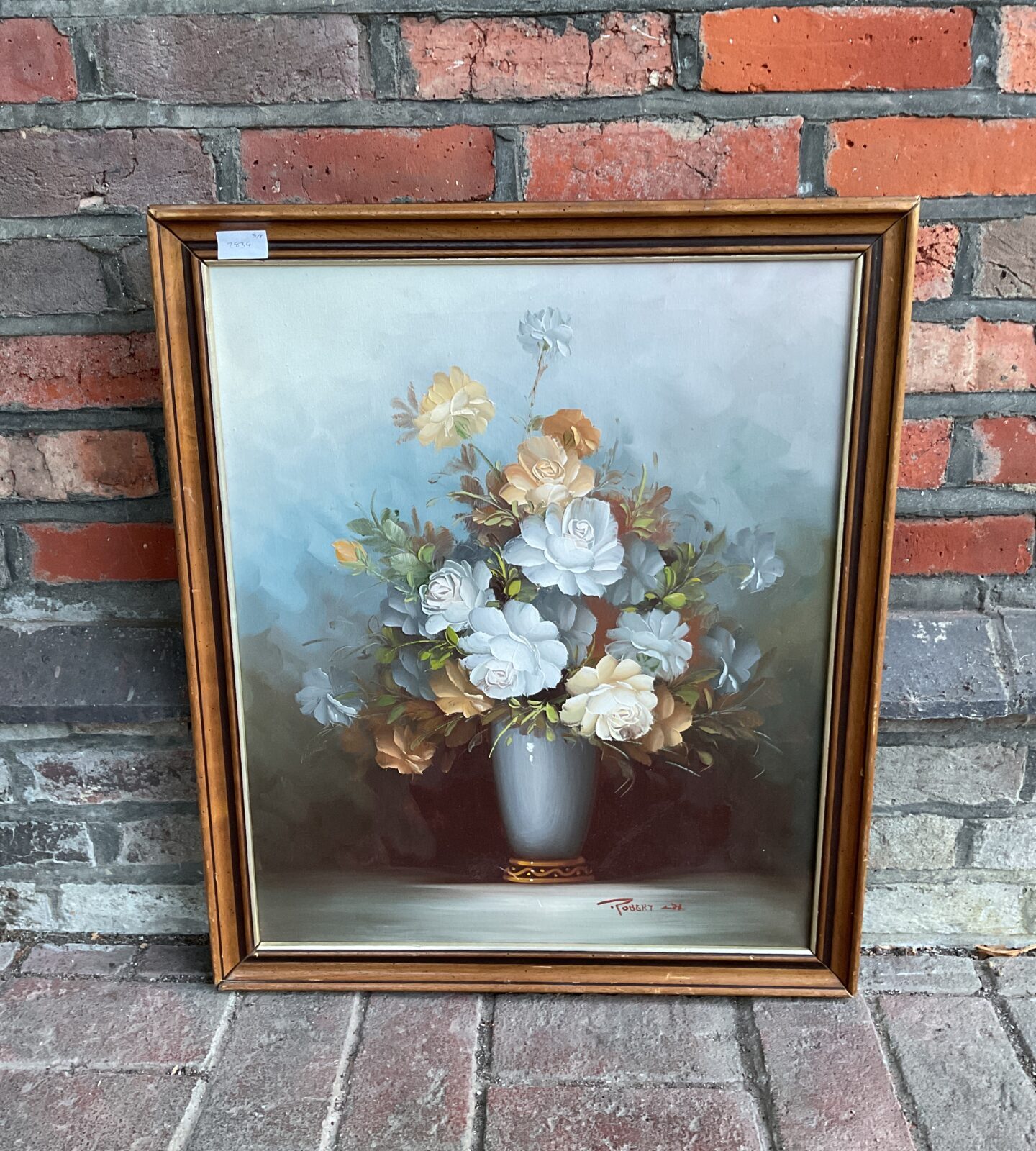 Still life oil painting of flowers in vase signed robert zdx
