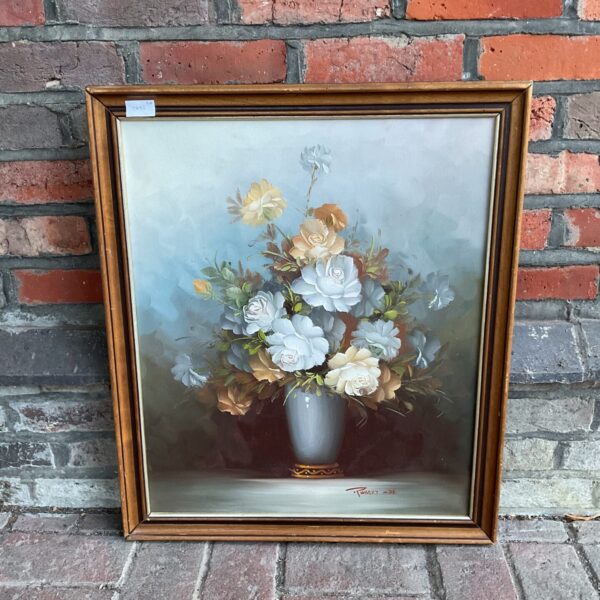 Still life oil painting of flowers in vase signed robert zdx