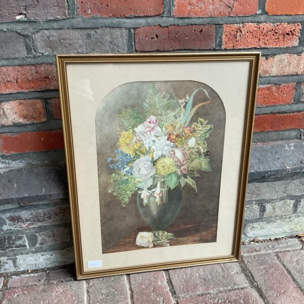 R wallis 1891 framed still life watercolour of flowers in a vase