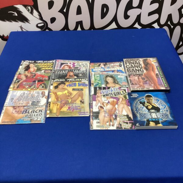 Adult DVD bundle featuring various mature film titles.