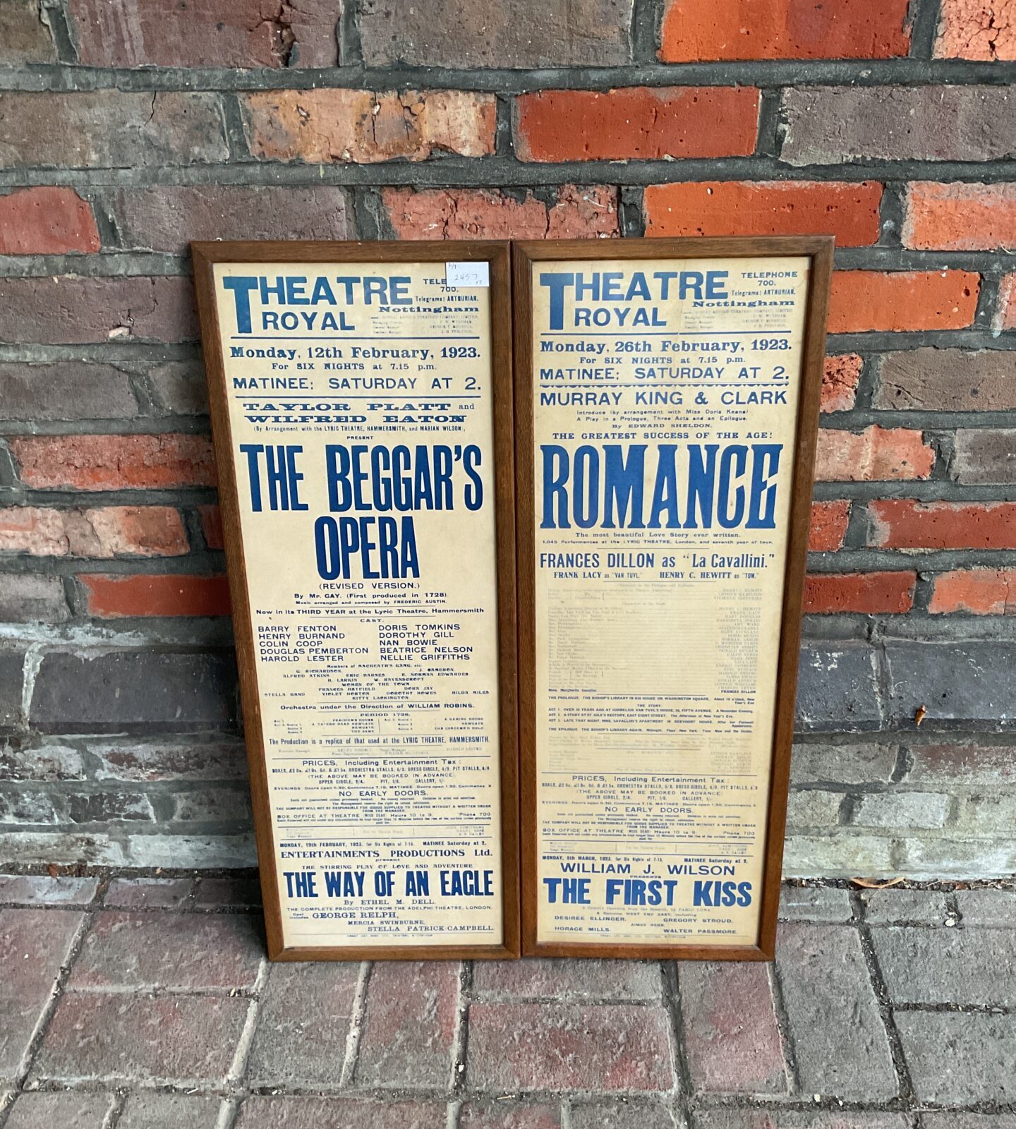 Pair of 1923 framed theatre royal framed posters