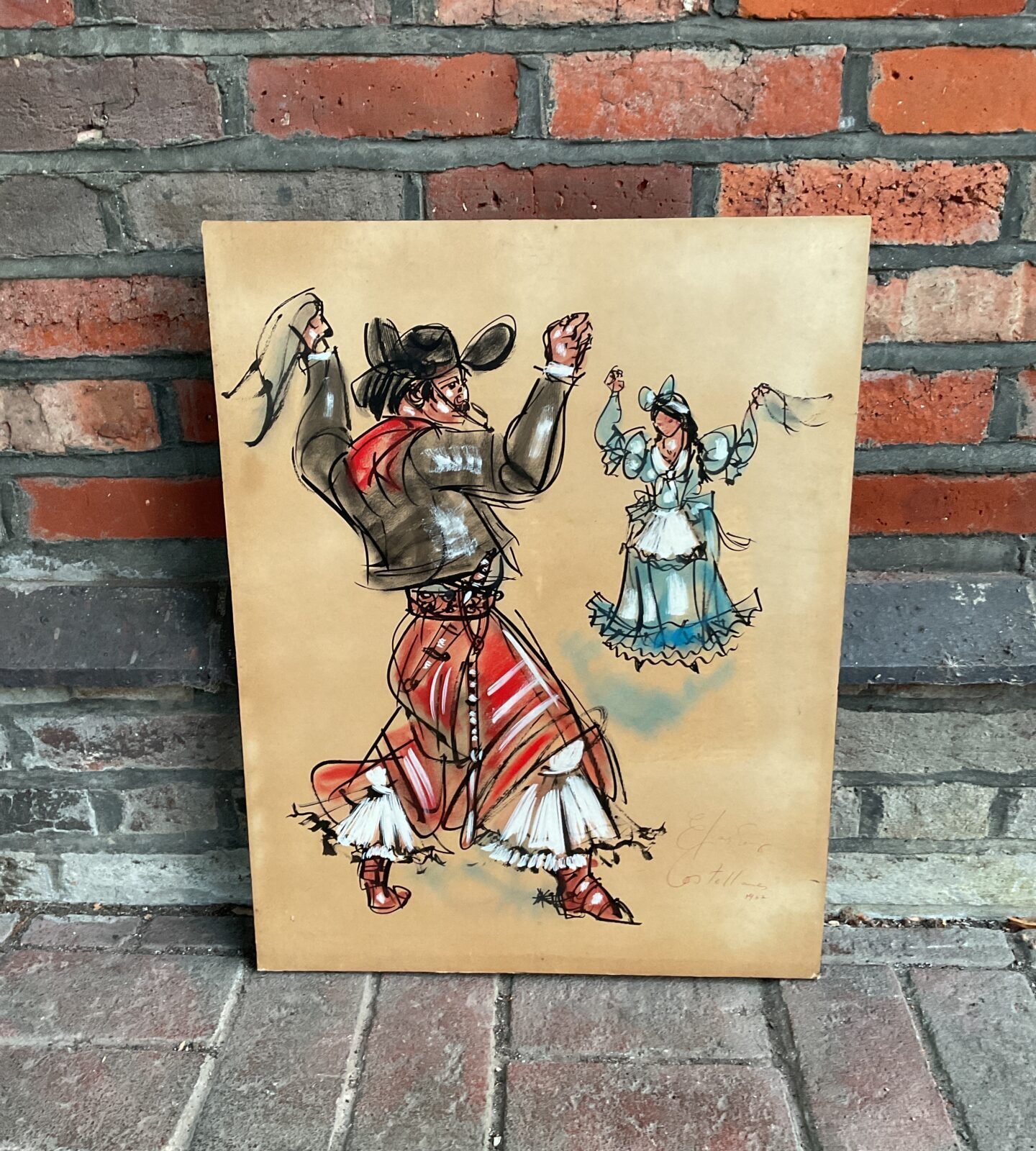 costellone signed 1962 oil on board of spanish dancers