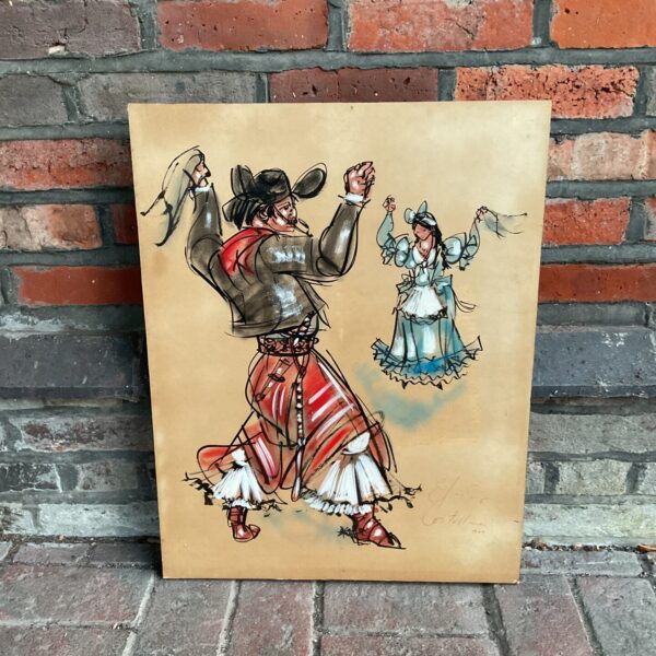 costellone signed 1962 oil on board of spanish dancers