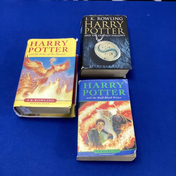 Three first edition harry potter books inc the half-blood prince, the deathly hallows & order f the phoenix