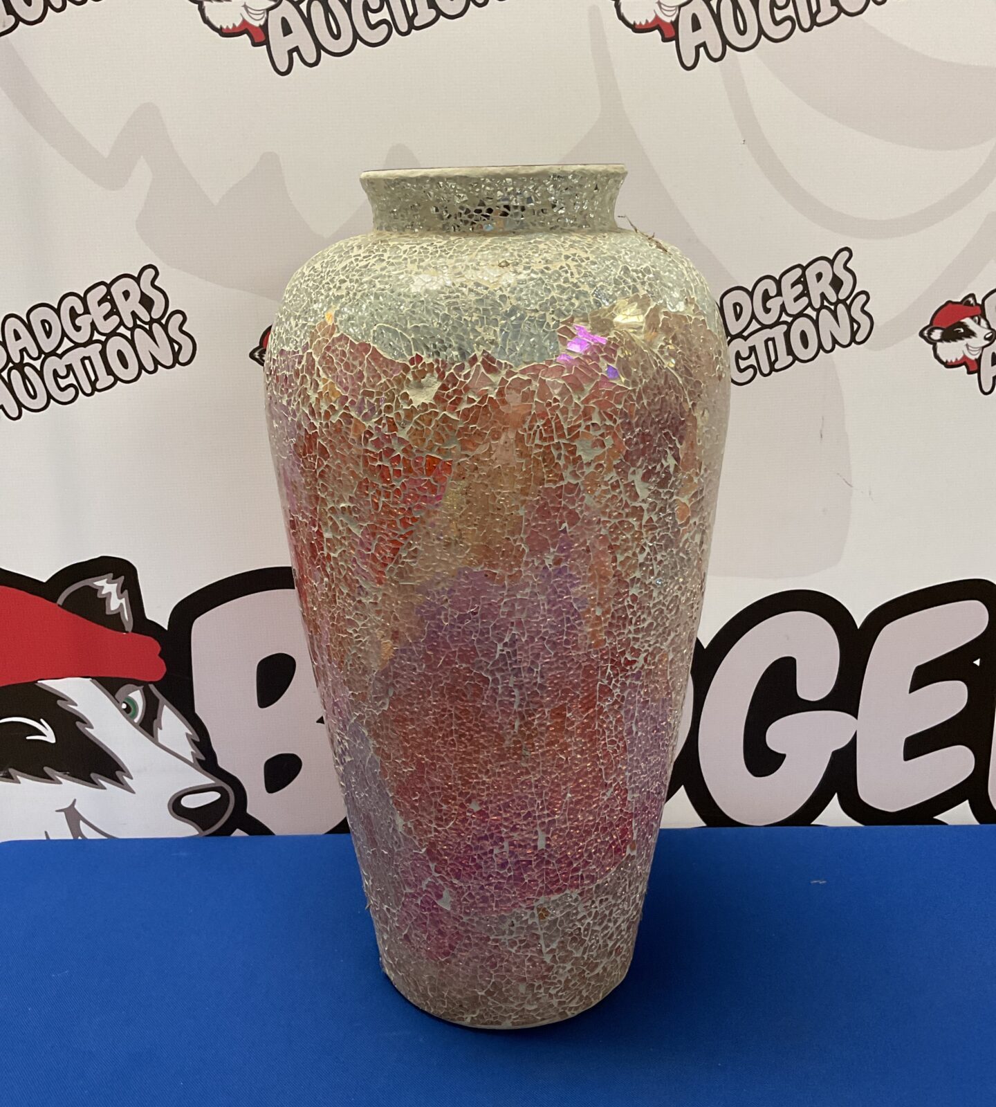 Large 20” modern mosaic mirrored vase