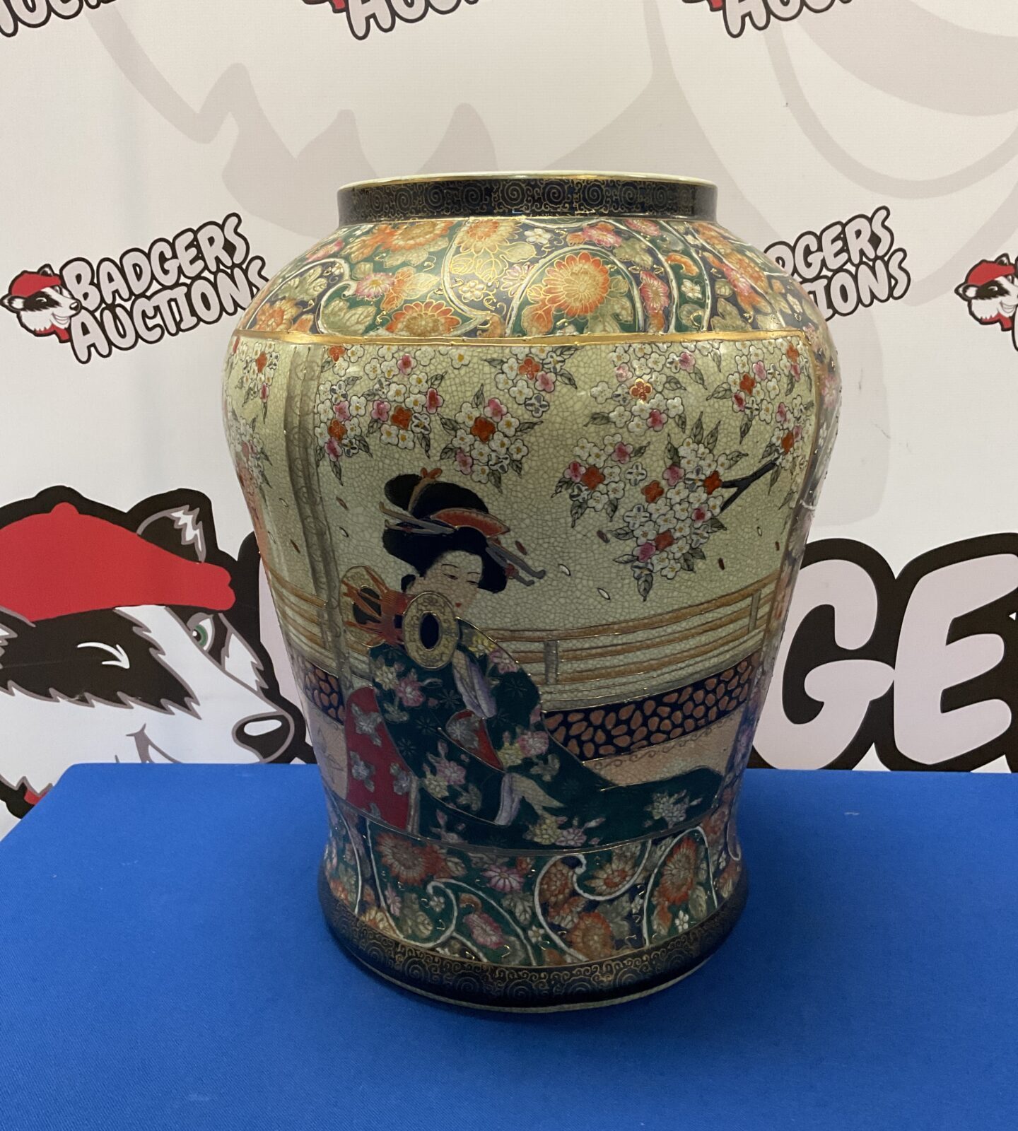 Large vintage 17” tall hand painted Chinese vase