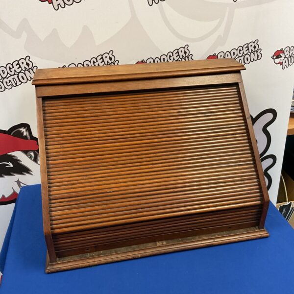 Vintage tambour front desktop stationary cabinet