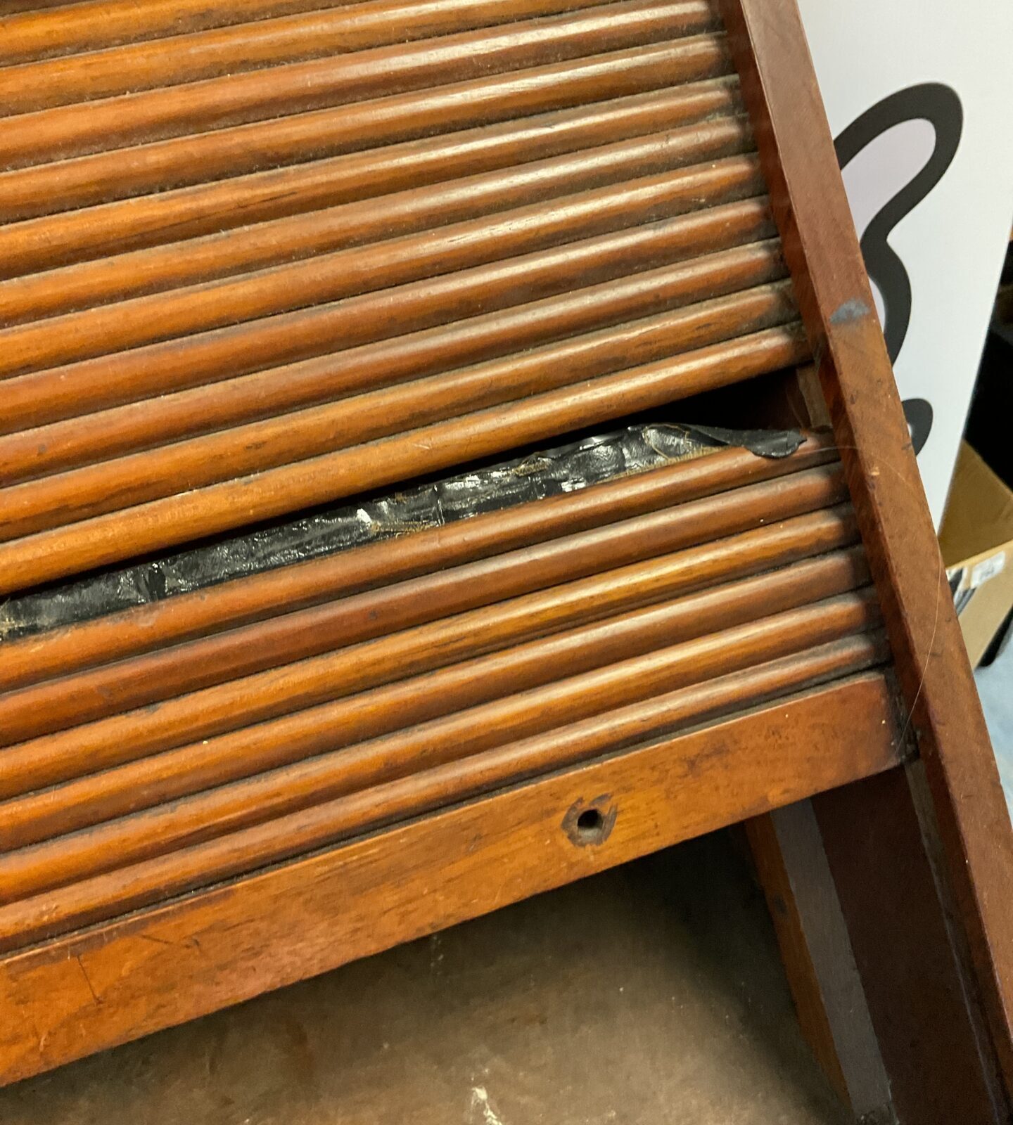 Vintage tambour front desktop stationary cabinet - Image 3