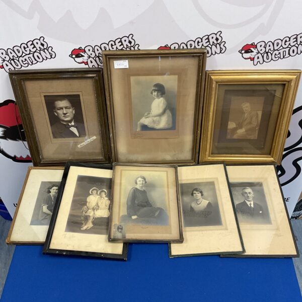 Collection of vintage framed black & white portrait photographs