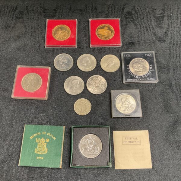 Commemorative coin collection featuring Festival of Great Britain coins.
