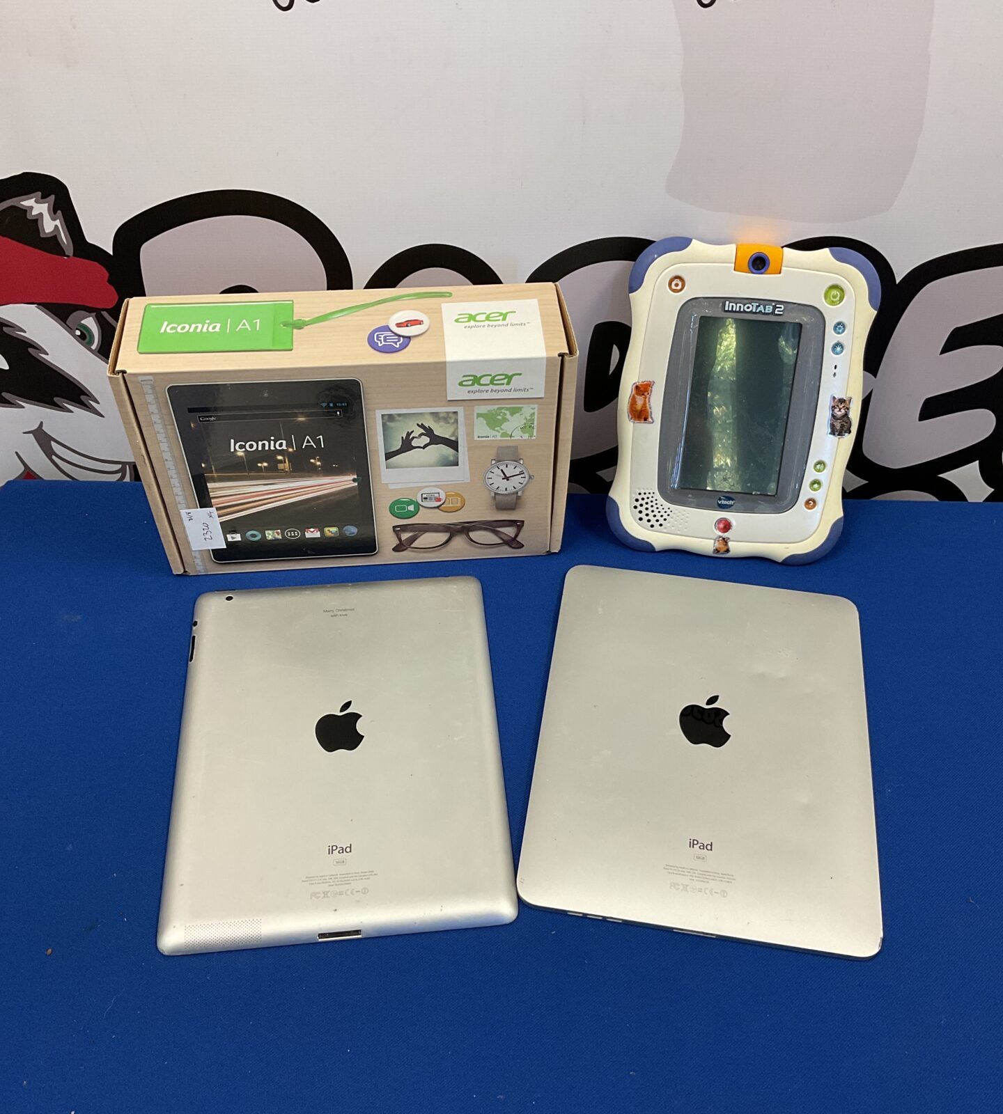 Two apple ipads, acer iconia a1 & vtech innotab 2 tablets