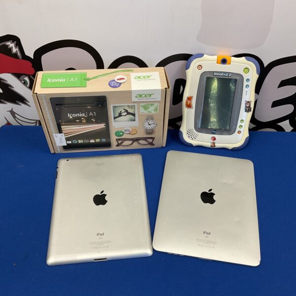 Two apple ipads, acer iconia a1 & vtech innotab 2 tablets