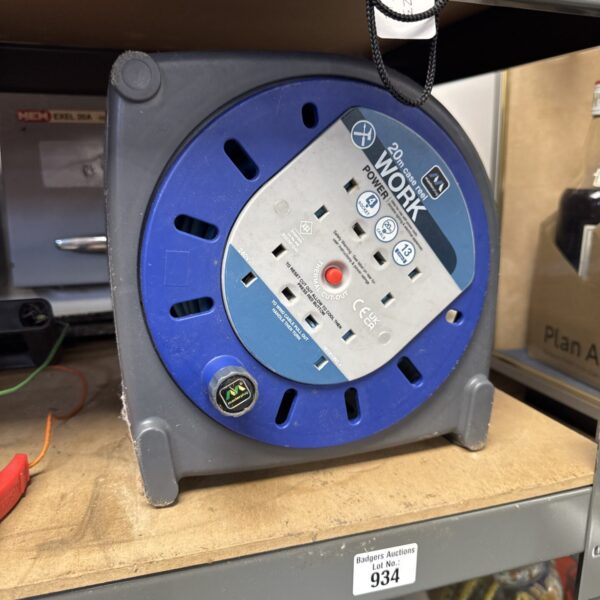 Masterplug 20m four-gang extension reel for garden and DIY use.