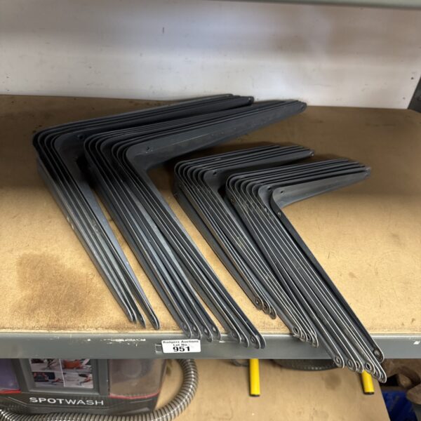 Metal shelving brackets for DIY storage and shelf support.