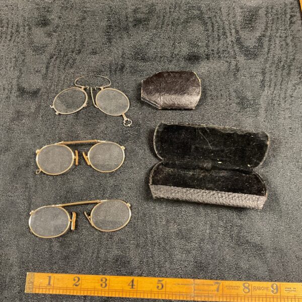 Lot of three antique pince nez glasses, vintage eyewear.