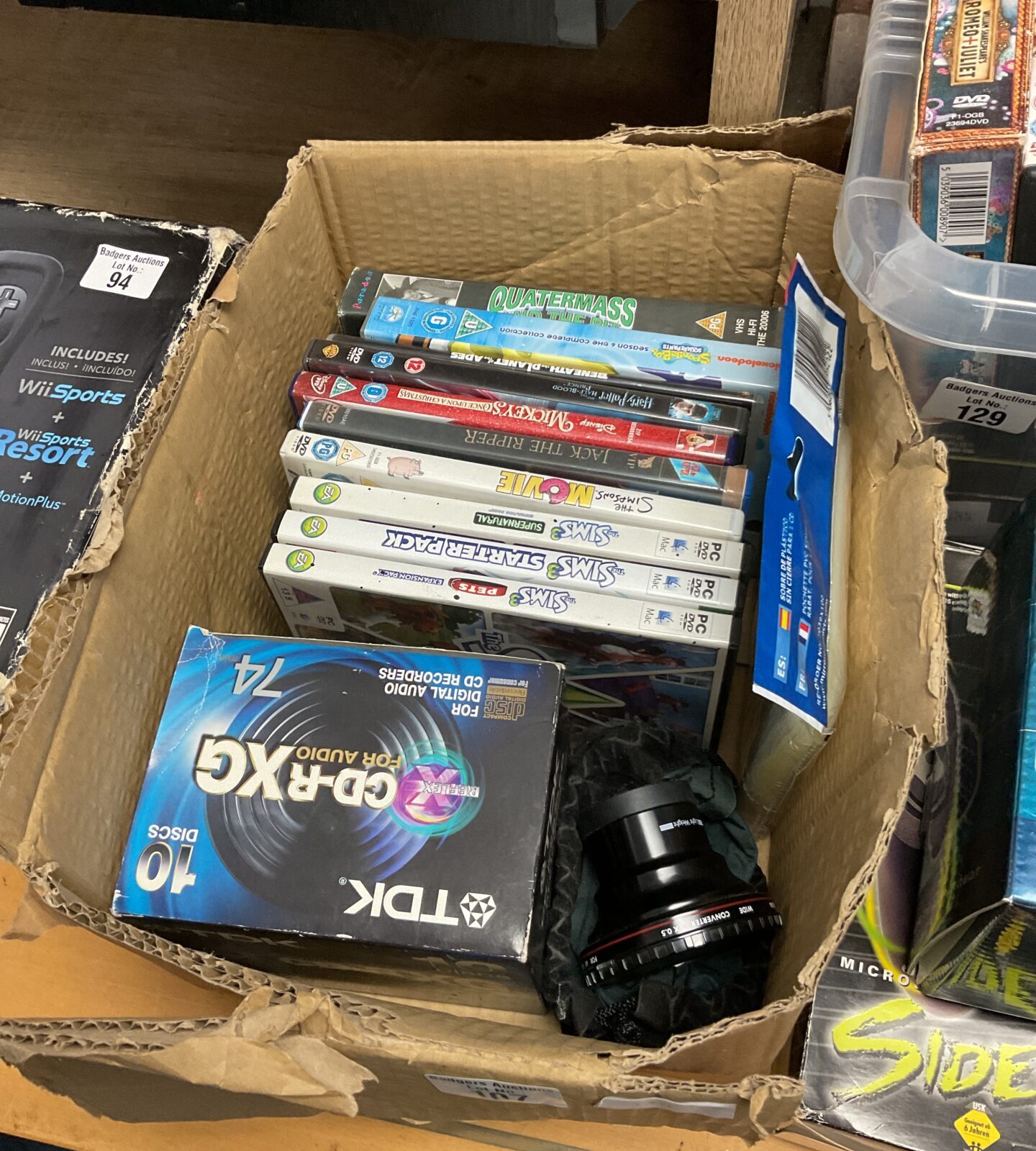 Box of dvds, games & blank cds