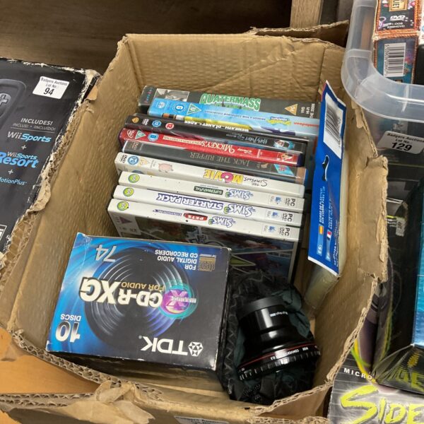 Box of dvds, games & blank cds