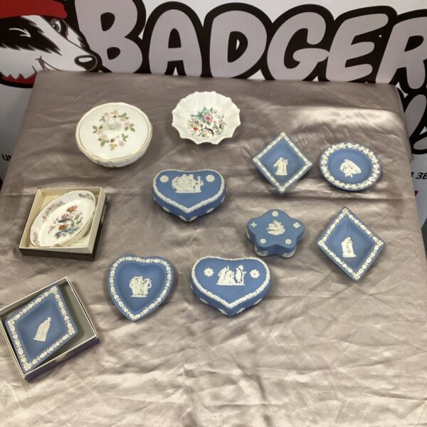 Antique Wedgwood Jasperware pottery in a classic blue colour.