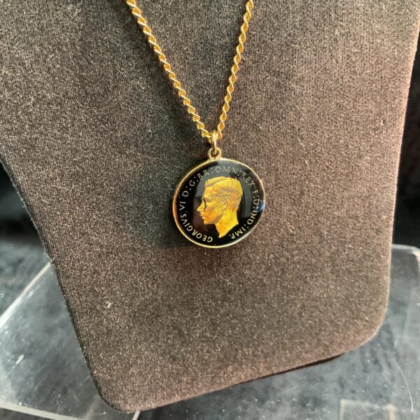 1941 George the sixth wren farthing in Enameled coin 18” necklace