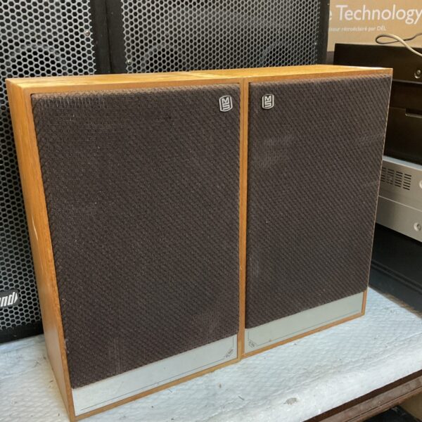 Pair of vintage Mordaunt Short Revival speakers in walnut veneer.
