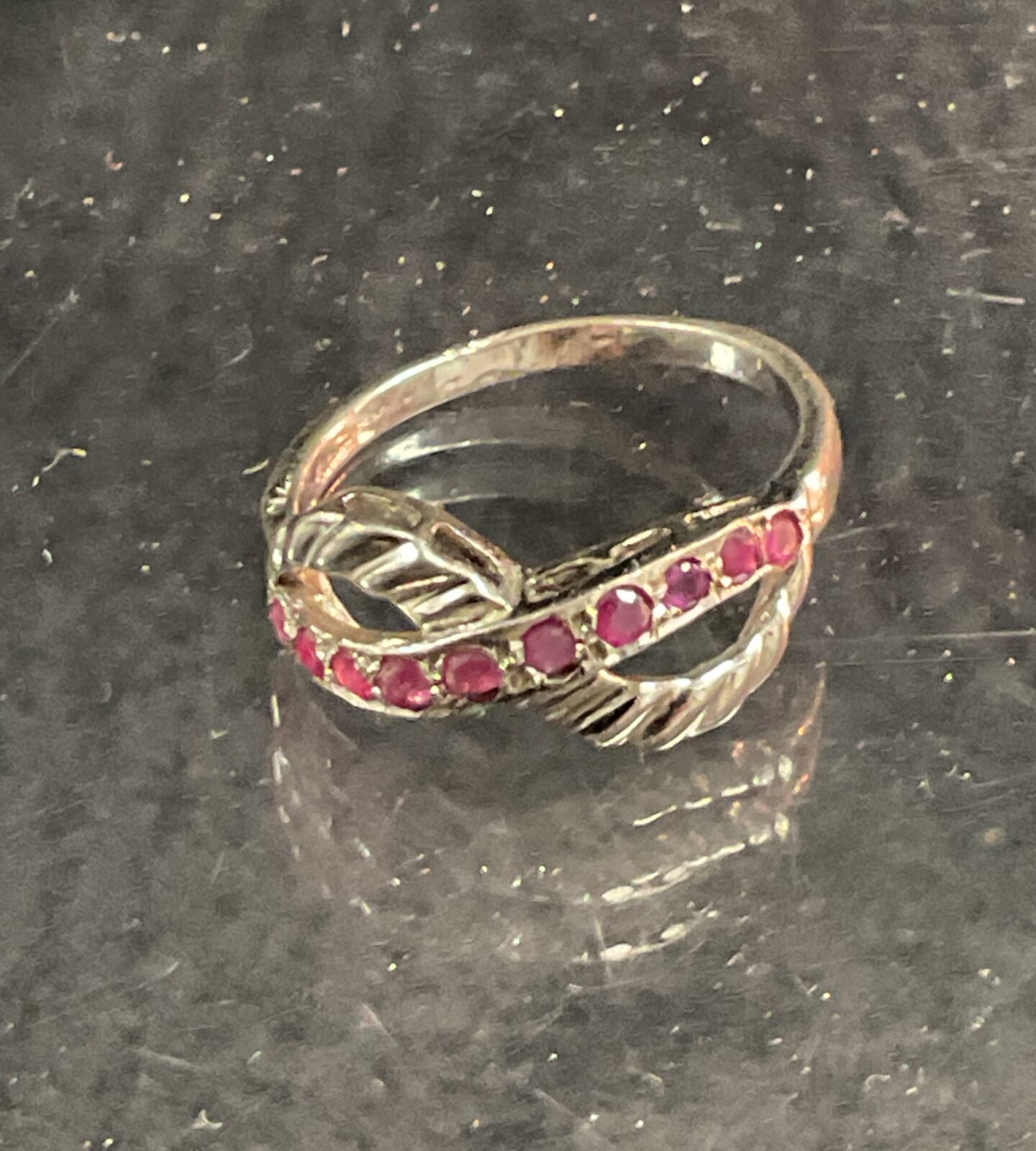 Vintage crossover ring set with 10 amethyst stones Size O