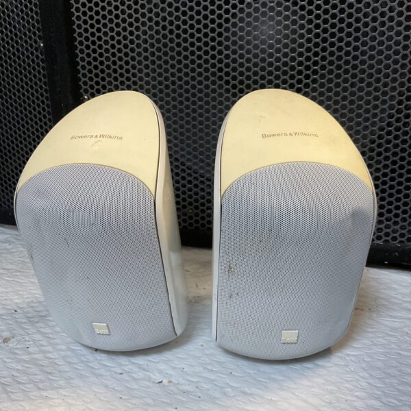Pair of Bowers & Wilkins satellite speakers for home audio.