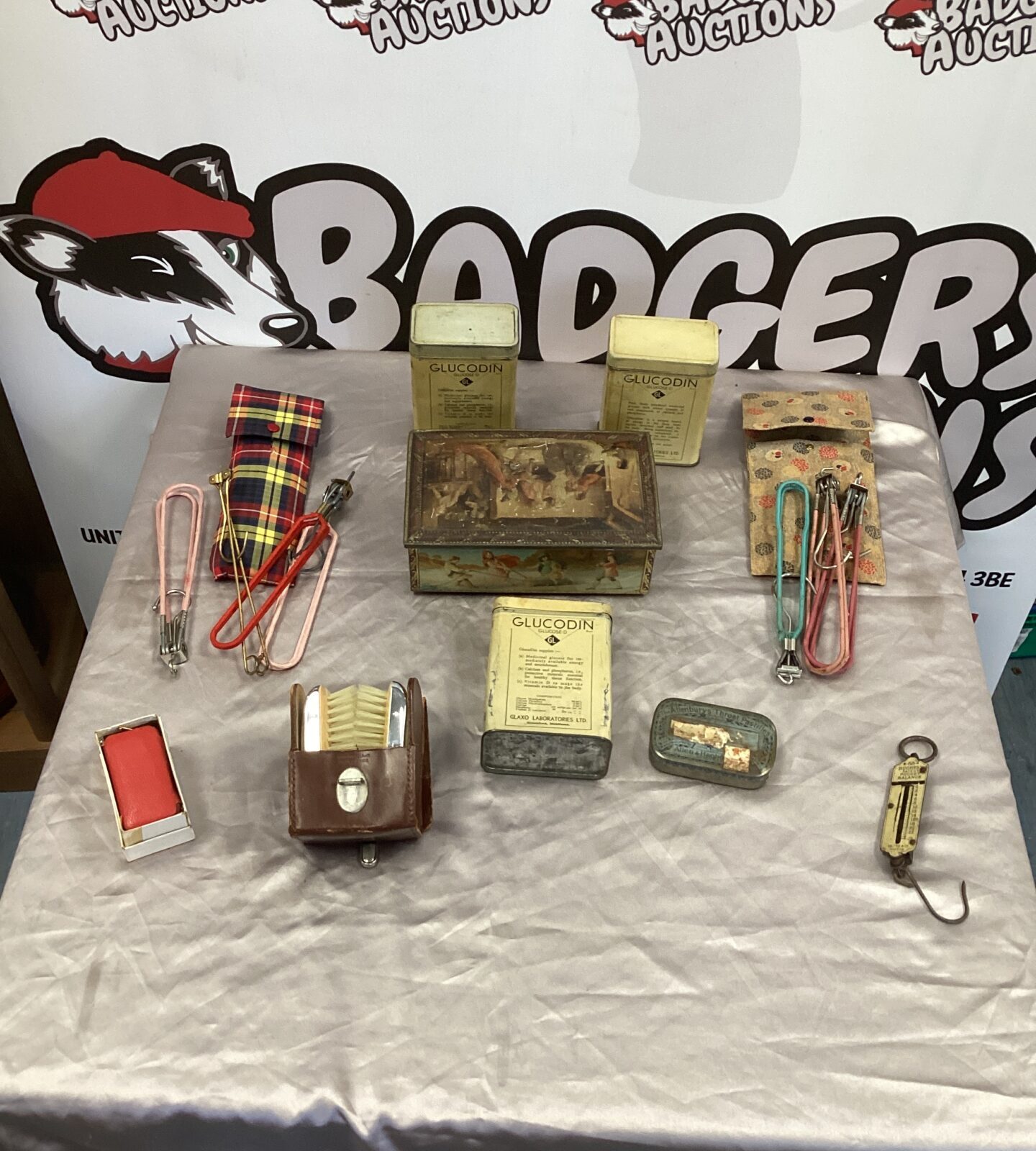 Selection of vintage items inc Grooming Kit and travel Clothes hangers
