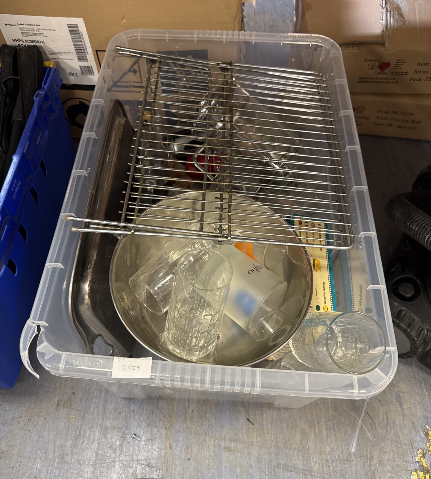Large box of kitchen items