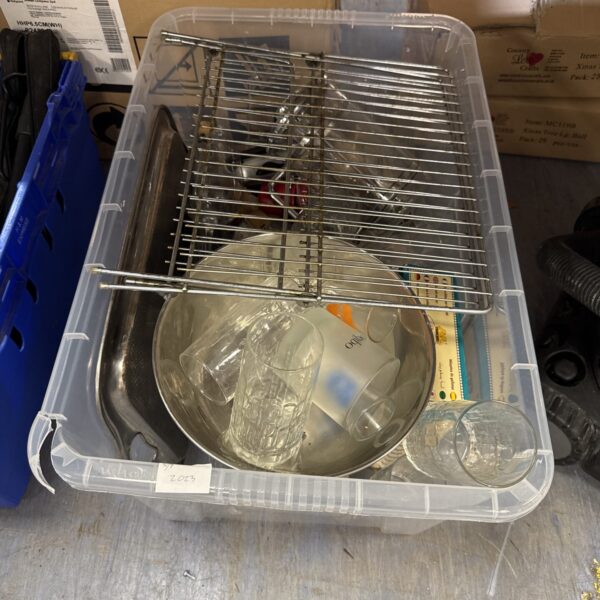 Large box of kitchen items