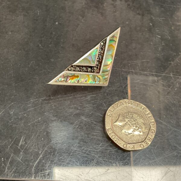 925 Silver Art deco style brooch with abalone inlay