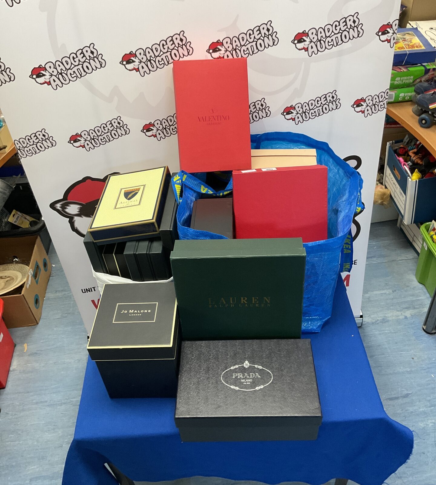 Large lot of designer boxes including Prada, Valentino, Ralph Lauren, Dolce and Gabbana