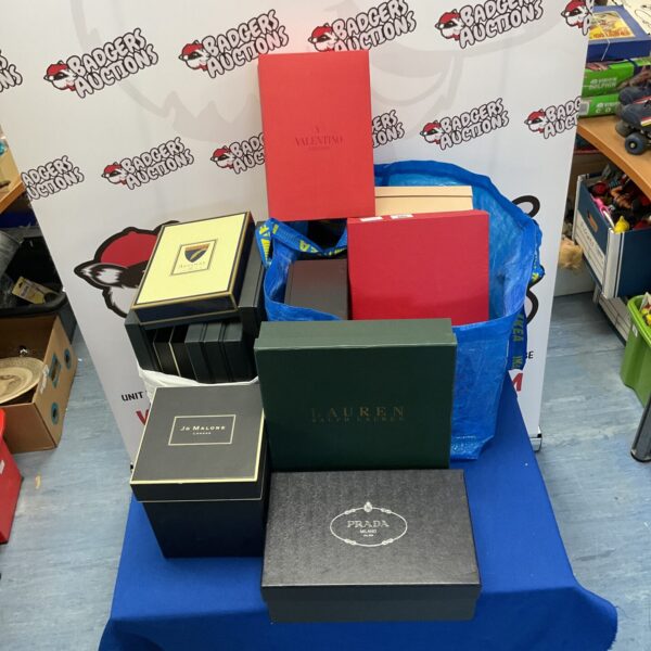 Large lot of designer boxes including Prada, Valentino, Ralph Lauren, Dolce and Gabbana