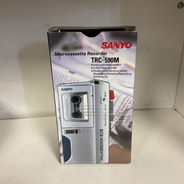 Vintage Sanyo TRC-590M microcassette recorder in used condition.