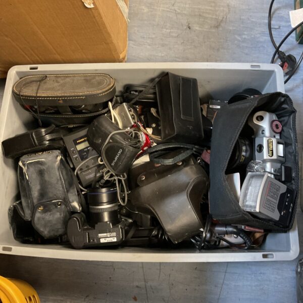 Vintage camera lot including Olympus and Fujifilm film cameras.