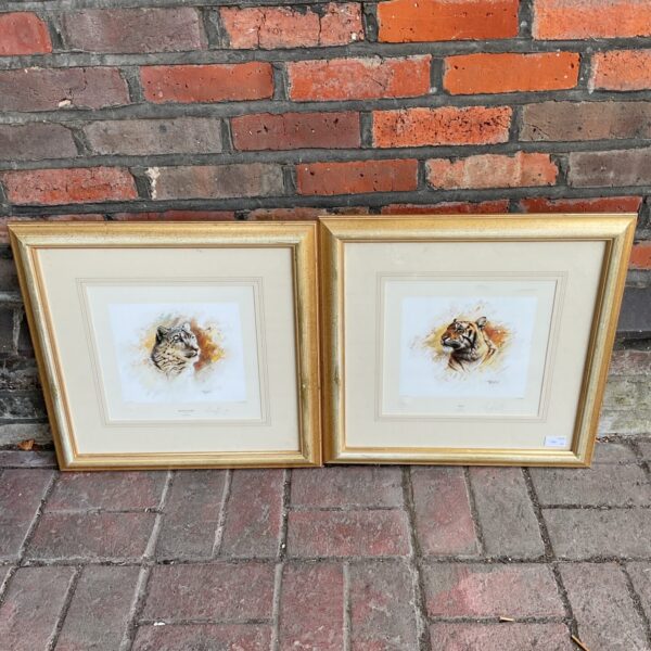 tony forrest pair of limited editionsigned  wildlife prints if snow leopard & tiger