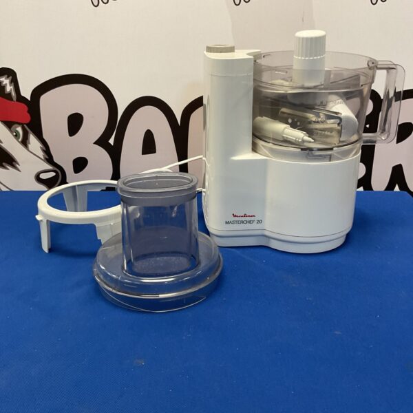 Vintage Moulinex Masterchef 20 food processor in grey plastic.