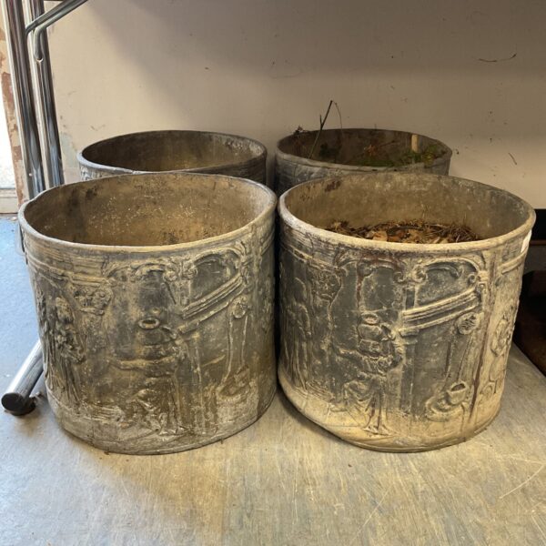 Set of four Victorian lead tavern scene planters 15” x 13”