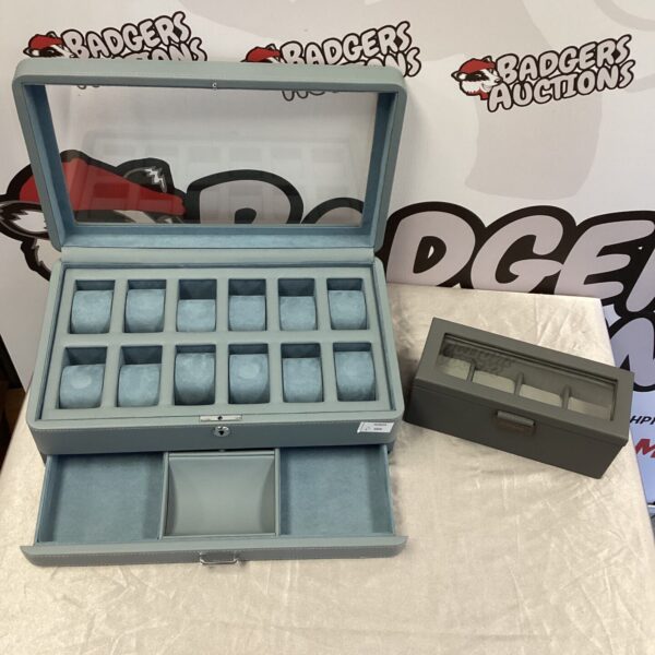 Stackers watch storage box with compartments for multiple timepieces.