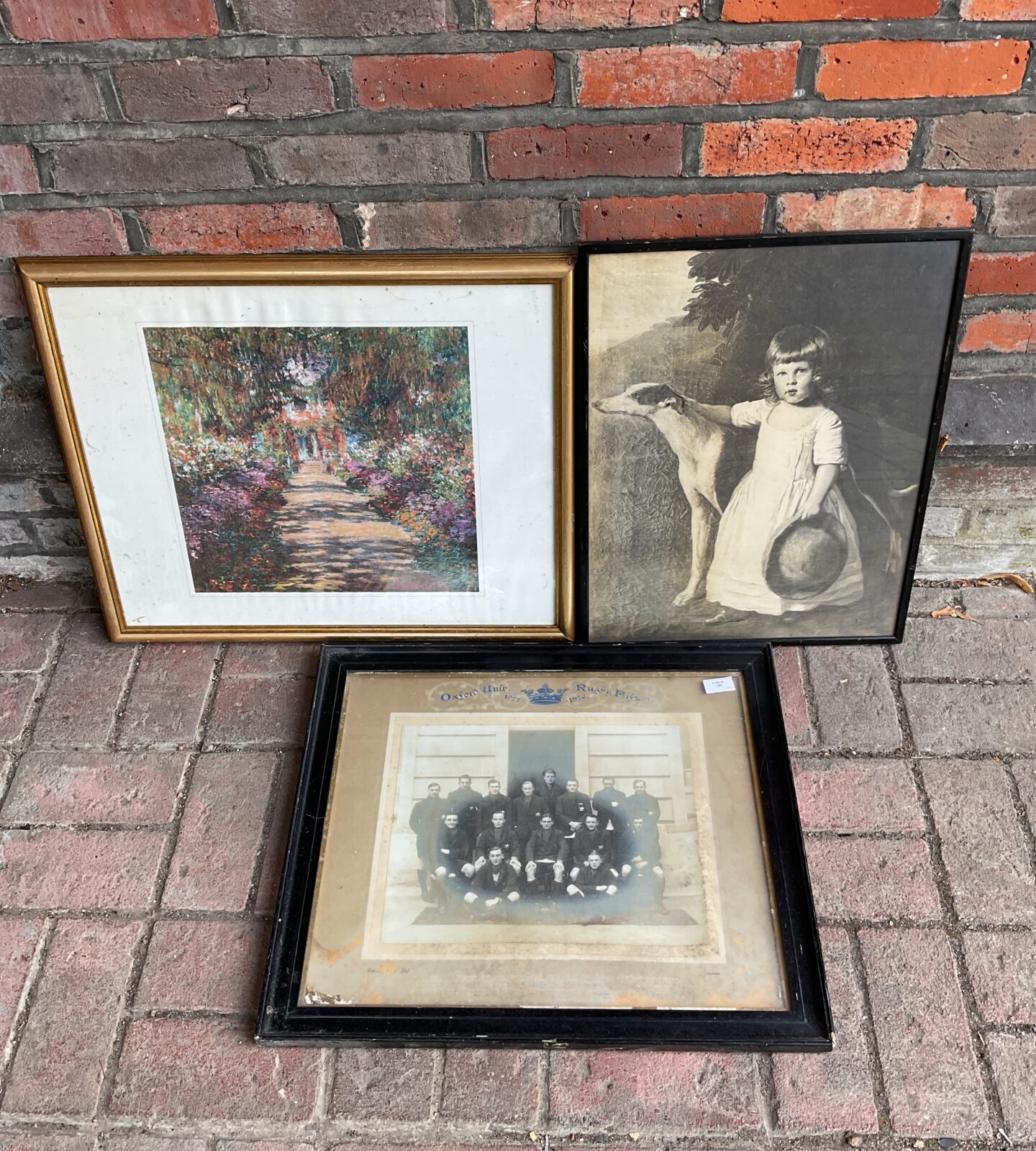 Vintage framed Oxford university rugby team photo & two vintage prints