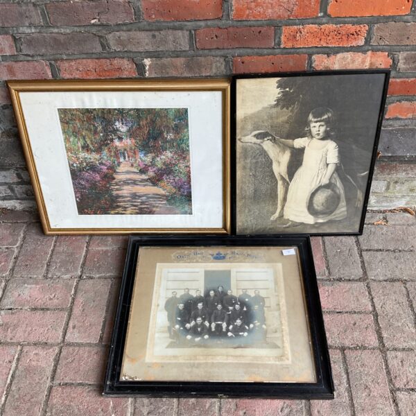 Vintage framed Oxford university rugby team photo & two vintage prints