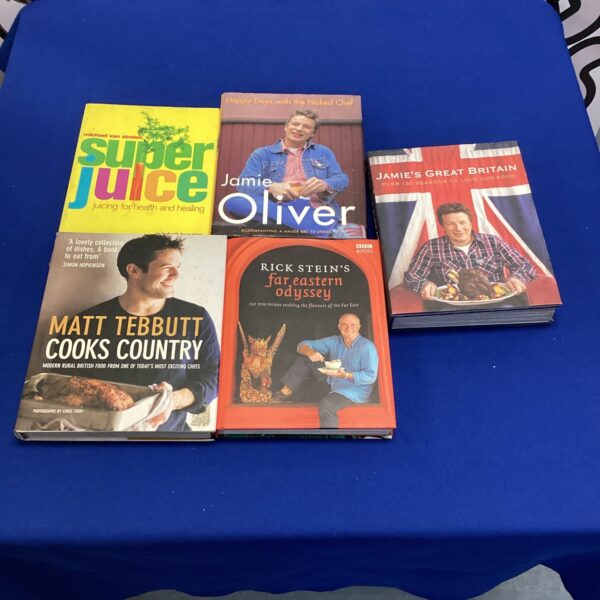 Cookery books collection featuring Jamie Oliver and Rick Stein.