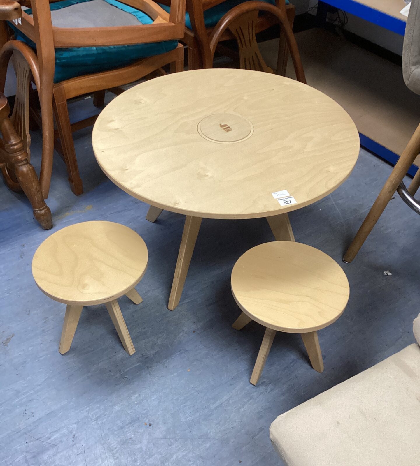 Danish Design modular Wooden low level drawing table with two stools