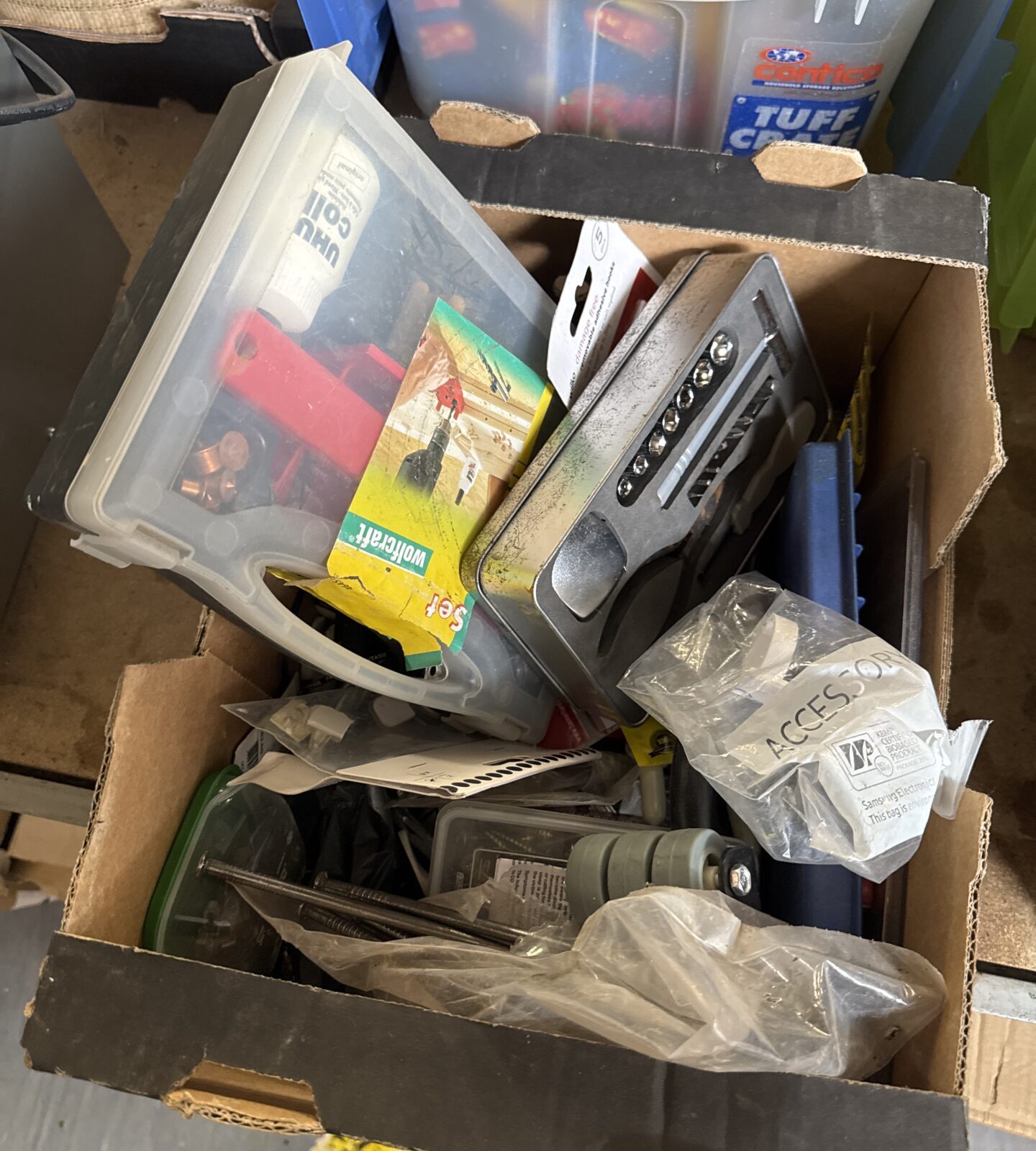 Tray of shed clearance items