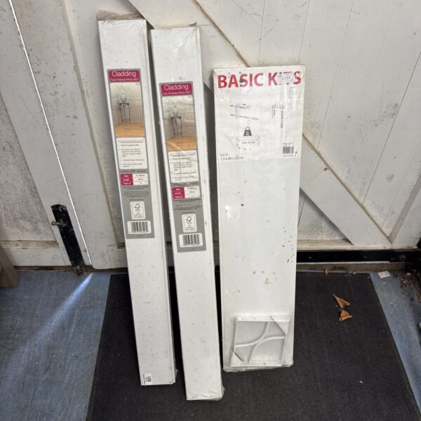 White cladding packs and shelf kit for home DIY projects.