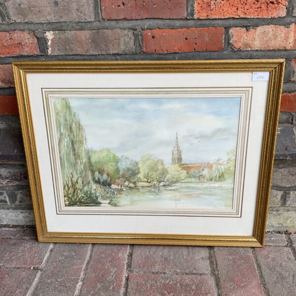 Mavis Edson watercolour painting of All Saints Church, Marlow.