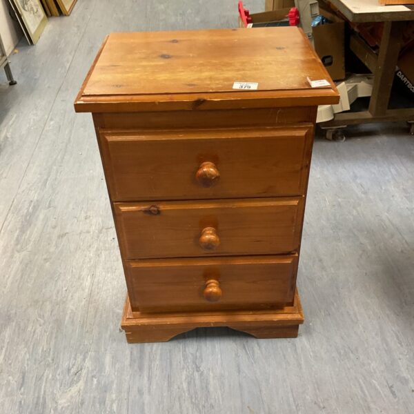Pine bedside cabinet with three drawers