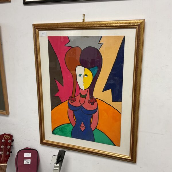 Signed watercolour portrait of a stylish 1960s chic woman.