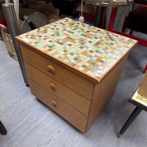 Schreiber Three drawer mosaic tile topped cabinet 21.25” width approx