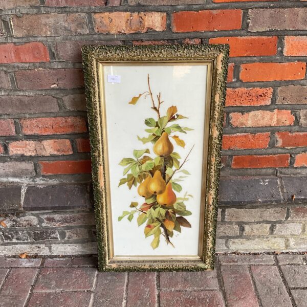 19th century oil paintng on opaque glass study of pears