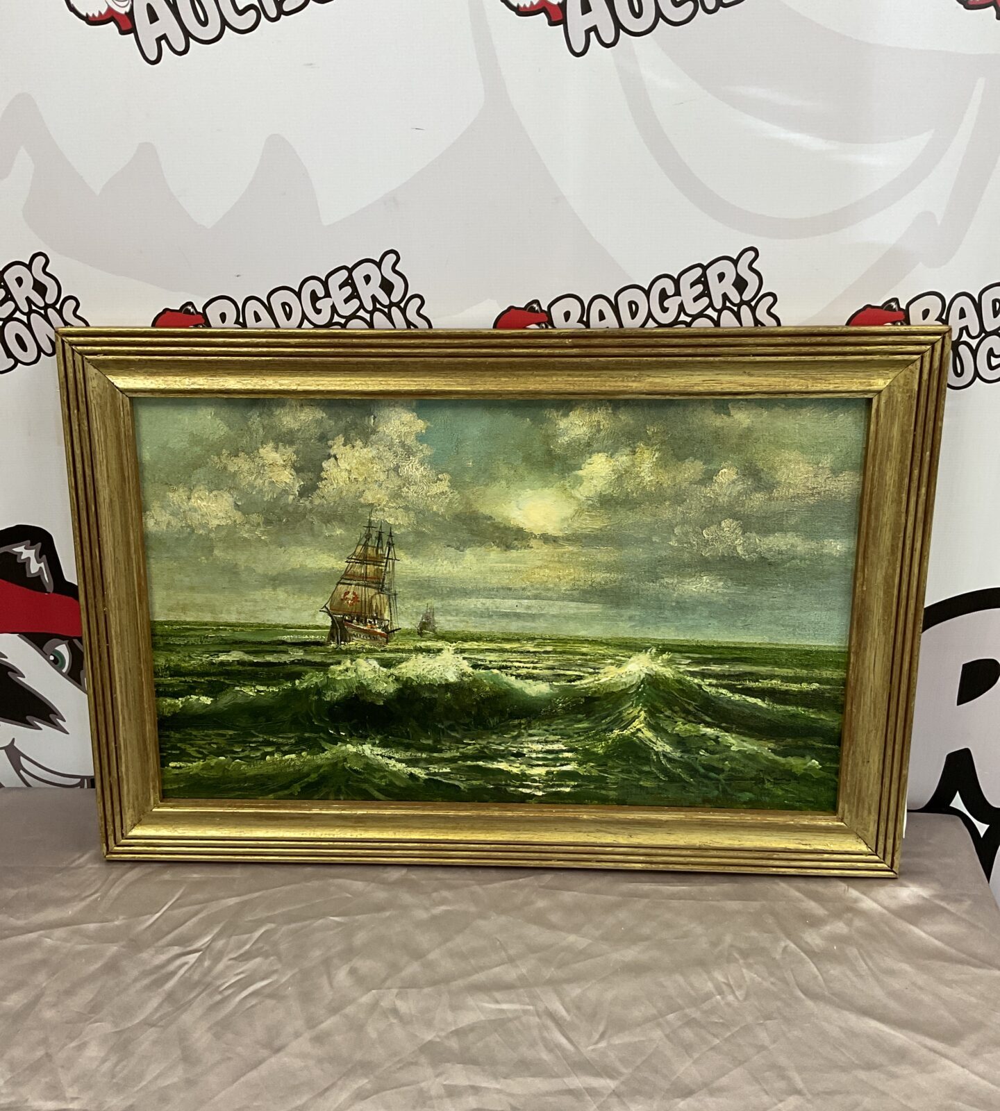 signed j sands oil on canvas of sail ships on high seas